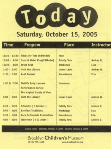Brooklyn Children's Museum 10-15-2005 Flier
